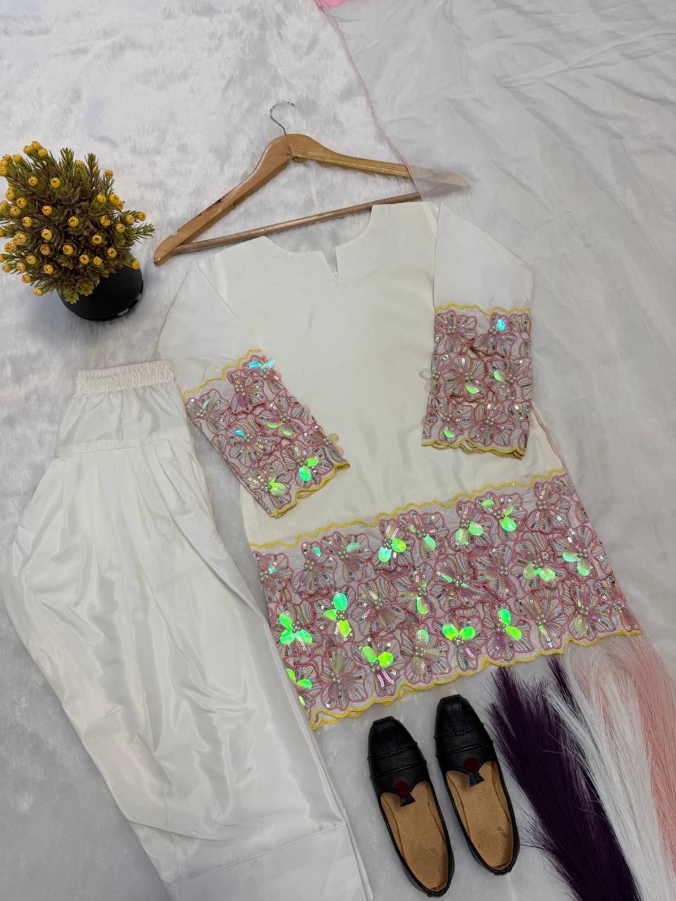 Miniature Pearl Silk Festive Kurta